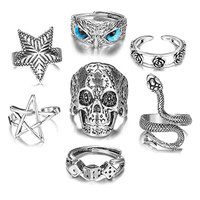 Bagues en forme de serpent en argent pour homme et femme, anneau style hip hop, Punk, ajustable, empilables, fleur creuse, hibou, tête de mort