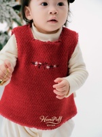 Gilet sans manches texturé pour bébé fille, col carré, broderie florale, bordure en dentelle, boutons au dos, doublure polaire, pour superposition automne