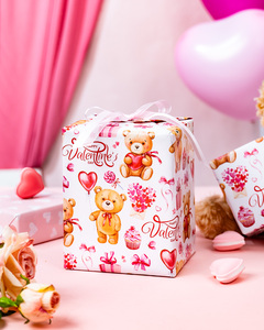 Valentine' Day gift wrapping paper Pink cartoon <b>teddy</b> bear balloon <b>with</b> <b>heart</b> pattern design Original design customizable - Product Image 3