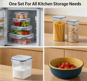 8点セット 長方形 キッチン収納セット 密閉食品保存容器 食器 パントリーオーガナイザー ザル PP BPAフリー OEM工場 - Product Image 6