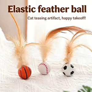 Pelota de Goma con Plumas para Gatos, 14 cm, Estilo Béisbol, Juguete para Mascotas para Ejercicio, Juego Interactivo y Alivio del Aburrimiento - Product Image 2