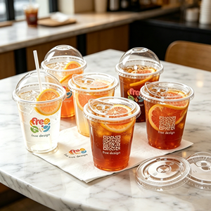 Disposable Beverage Drinking Cups Clear Transparent Cute Straw Cup Boba Tea With Dome Sip Lid for Cafe Shop Carbonated Beverages - Product Image 1