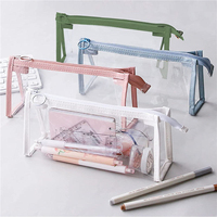 Étui cosmétique multifonctionnel imperméable en PVC transparent avec fermeture éclair, rangement personnalisé pour stylos et crayons, trousse à crayons portable pour l'école