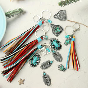 Dickmon Vintage Western Cowboy Style Ethnique <span class=keywords><strong>Cactus</strong></span> Porte-clés Cowgirl Turquoise Charme Bohème Gland Pendentif Vache Marque Porte-clés - Product Image 3