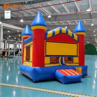 Castillo Inflable Ceyu de Cuatro Torres con Ventanas de Malla, Rojo, Azul y Amarillo, para Jardín, Fiestas Infantiles al Aire Libre