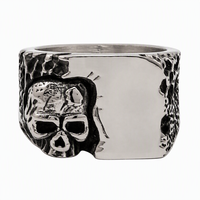 Bague vintage pour homme, style motard, punk et gothique, en acier inoxydable plaqué argent antique, avec crâne, bijou de déclaration