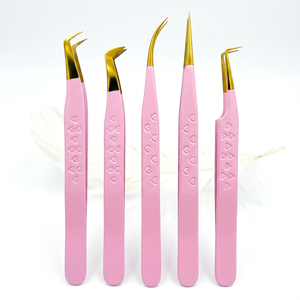 Pince à épiler de précision en acier inoxydable à 45/90 degrés avec logo personnalisé, poignée diamantée, anti-magnétique, durable, pour manucure et extensions de cils, surface lisse - Product Image 1