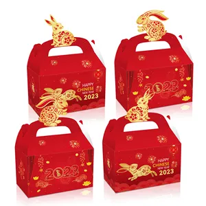 Xindeli DD210 새해 복 많이 받으세요 2023 레드 디자인 12 pcs 사탕 치료 상자 양면 디자인 종이 선물 케이크 상자