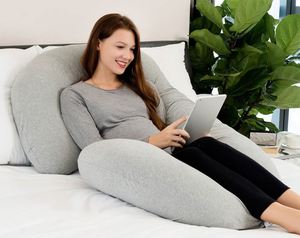 Almohada de Cuerpo Completo en Forma de C, Color Gris Natural, para Soporte de Maternidad y para Dormir en Posición de Embarazada - Product Image 6