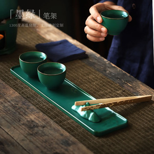 Portaplumas de Cerámica Shangyan, Esmalte Verde Oscuro, Cocido a 1300°C, para Caligrafía - Product Image 3