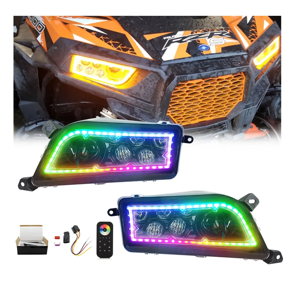 Linhai-faro Led de cabeza RGB para ATV, luz de Halo con marcado electrónico para Polaris RZR 1000, 50cc, 70cc, 90cc, 110cc, 125cc, Mini ATV