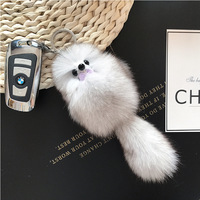 Porte-clés suspendu de voiture de petit renard mignon en fourrure véritable porte-clés sac de poupée en peluche douce porte-clés suspendu