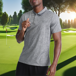 Chemise de golf pour homme en coton tricoté 100% uni de haute qualité, anti-plis, à manches courtes, grande taille, avec logo personnalisé - Product Image 2