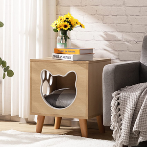 Floor Standing Cartoon Wooden Pet House with Single Door and Head Hole Eco-Friendly Nightstand Furniture for Cats - Product Image 6