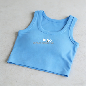 Tops Deportivos Cortos de Canalé con <span class=keywords><strong>Cuello</strong></span> Redondo Personalizados de Alta Calidad al por Mayor, Tops de Gimnasio Lisos para Mujer - Product Image 5