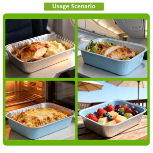 Conteneurs en aluminium blanc enduit de 310 ml personnalisés en usine pour l'emballage de plats chauds en avion avec couvercle en aluminium - Product Image 5