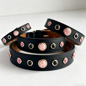 Collare per Cani in Pelle Personalizzato con Nome e Alfabeto, Alta Qualità, con Cristalli - Product Image 1