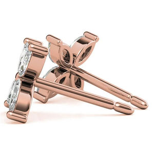 Boucles d'oreilles clous motif floral, plaqué or jaune, or rose, argent, effet diamant taille Asscher, bijoux élégants pour femme - Product Image 4