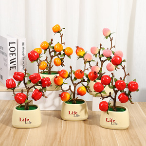 Planta artificial en maceta de Yiwu Datuo Florist, árbol de la fortuna con frutas rojas, melocotón y naranja, decoración para mesa de sala de estar. - Product Image 2