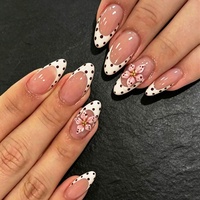Faux ongles à presser en gel souple, motif floral sculpté, faits main, style French Manucure, qualité salon exquise, en acrylique épais, fournisseur en gros