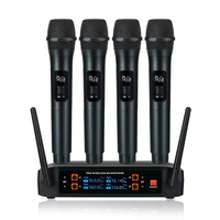 X4 Microphone sans fil 1 glisser 4 canaux Microphones avec micro portable Récepteur réglable pour KTV Karaoké Chanter Home Party