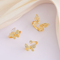 Mode brillant papillon coloré blanc cristal anneaux cuivre 18K réglable anneaux bijoux pour femmes