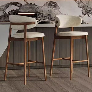 Sgabello da Bar Moderno <span class=keywords><strong>in</strong></span> <span class=keywords><strong>Legno</strong></span> Massello, Sedia Alta da Bancone <span class=keywords><strong>in</strong></span> Lino Stile Nordico di Lusso Leggero con <span class=keywords><strong>Gambe</strong></span> <span class=keywords><strong>in</strong></span> Acciaio Inox <span class=keywords><strong>per</strong></span> Esterni, Isola Cucina, Bar Domestico - Product Image 2
