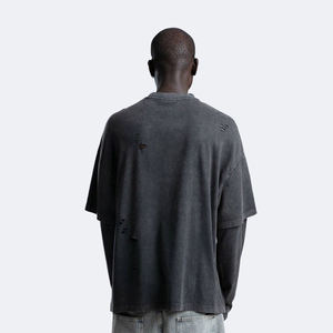 사용자 정의 남성 운동복 빈티지 산성 세척 대형 인쇄 300gsm 스트리트웨어 면 두 조각 남성용 고민 운동복 - Product Image 4