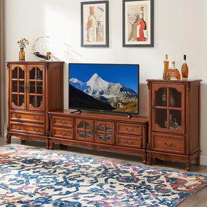 خزانة تلفاز خشبية أنتيكة رخيصة مع أبواب زجاجية خزانة نبيذ متناسقة خزانة غرفة معيشة منحوتة مع عرض بباب زجاجي - Product Image 2