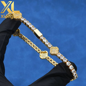Rapper Jewelry Cuban Chain Brass 18k Gold Plated Copper White Zircon Claw Setting 0.3m Plating Bracelet for <b>Men</b> or Women - Product Image 4