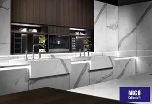 NICOCABINET Modern mermer görünümlü İtalyan mutfak dolabı mutfak mobilyası lake modüler mutfak