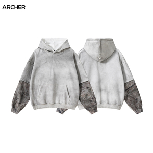 Men's Fake Two-Piece Plaid Hoodie - Oversized Grunge Casual Sweatshirt With Long Sleeves - View #2