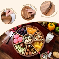 Forme Ronde 7 Compartiments Acacia Bonbons Snack Boîte De Rangement En Bois De Service Sensoriel Thé Plateau Plateau Ensemble De Noël Sur Le Thème