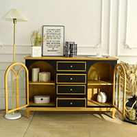 Armoire de rangement de cuisine moderne INNOVA Accent style farmhouse en bois massif avec porte en verre cintrée et 4 tiroirs pour bar à domicile ou salon