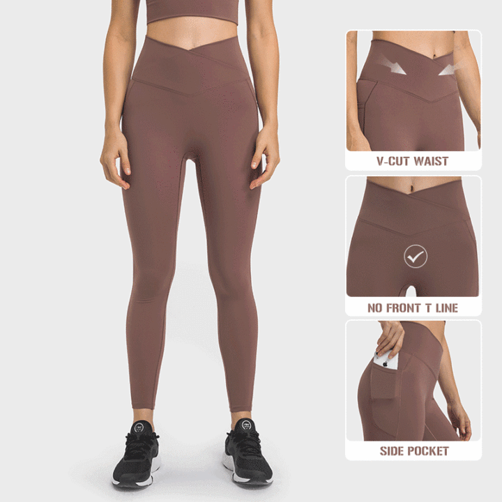 DL199 Women Crisscross V Cut Yoga Leggings Compression Workout
