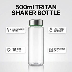 Juice Shaker Wasserflasche 500ml für Proteinmischungen Unzerbrechliche Hochtransparente <span class=keywords><strong>Titan</strong></span>-Wasserflasche mit Skala und Stahldeckel - Product Image 1