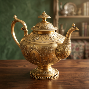<b>Vintage</b> Brass Tea Pot With Lid And Handle Ornate Embossed Design Water Pots <b>Kettles</b> Metal Drinkware - Product Image 2