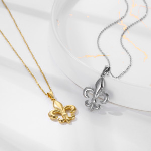 Non Tarnish PVD 18K Plaqué Or Hommes Collier En Acier Inoxydable Fleur De Lis Français Fleur De Lys Pendentif Charmes Collier Bijoux - Product Image 2