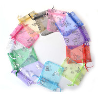 Vente en gros de bijoux en argent avec cordon de serrage en organza papillon cosmétiques bague de Noël pochette pour cadeau