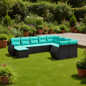 Black Poly <b>Rattan</b> Garden <b>Sofa</b> Set 10 Piece Outdoor Furniture With Cushions Contemporary Design - Product Image 2
