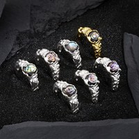 Bague en argent sterling S925 fin avec coquille d'ormeau naturelle pour femme, design de niche, texture irrégulière, ouverte et ajustable, pour usage quotidien