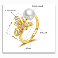 Bague ouverte ajustable mignonne avec abeille et zircon, en laiton plaqué rhodium or rose, bijou de mode unique pour cadeau de mariage unisexe