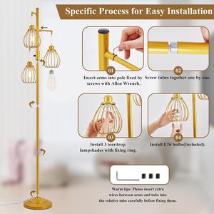 Lampes sur pied à 3 lumières en métal pour <span class=keywords><strong>cage</strong></span> Lampadaire à intensité variable avec interrupteur au pied Lampe sur pied rustique pour chambres à coucher Salon - Product Image 4