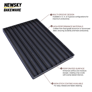 صينية خبز باغيت مثقبة غير لاصقة من مواد صالحة للطعام مع إطار تغليف كامل للمخابز التجارية صينية باغيت متعددة القوالب - Product Image 2