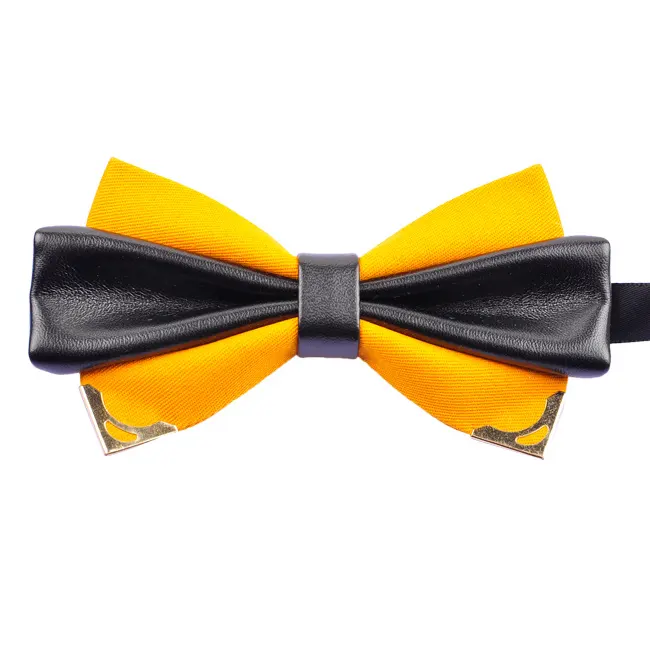 new arrival yellow pu leather mixed cotton bow tie for women