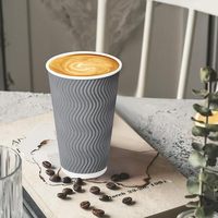 Lot de 100 gobelets à café jetables en papier épais de 16 oz, anti-fuite, avec couvercles, parois ondulées, isolation thermique pour boissons chaudes et froides