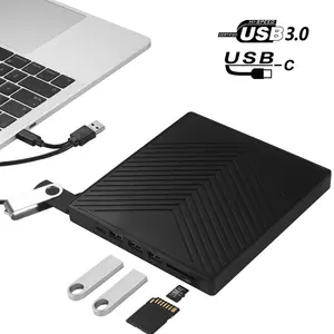 7 IN 1 External CD DVD +/-RW Drive with SD Card Reader and USB Ports USB 3.0 Type-C DVD CD ROM Disk Drive Player Burner Rewriter