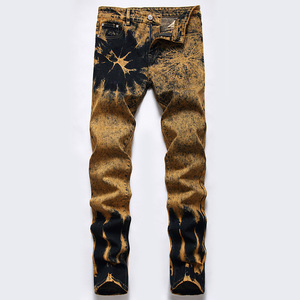 Design Unique peinture en aérosol, tampon doré, <span class=keywords><strong>pantalon</strong></span> en jean pour homme, coupe Slim, vélo, moto, <span class=keywords><strong>pantalon</strong></span> en Denim, grande taille - Product Image 2