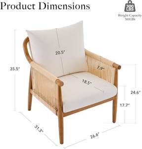 Chaise d'appoint en <span class=keywords><strong>rotin</strong></span> <span class=keywords><strong>tressé</strong></span> <span class=keywords><strong>fauteuil</strong></span> moderne avec coussins de cadre d'accoudoir en bois massif pour salon chambre salle de lecture - Product Image 2