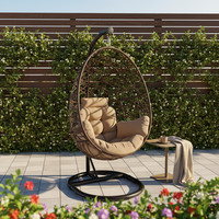 Fauteuil suspendu œuf de luxe pour patio avec support, chaise longue de jardin en osier imperméable pour hôtel et balcon